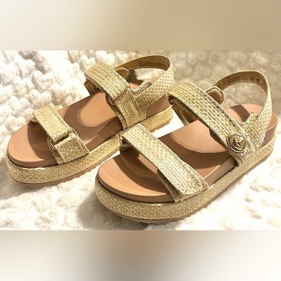 A New Day Tanner Platform Double Band woven cream tan sandals size 7.5 - Picture 2 of 12